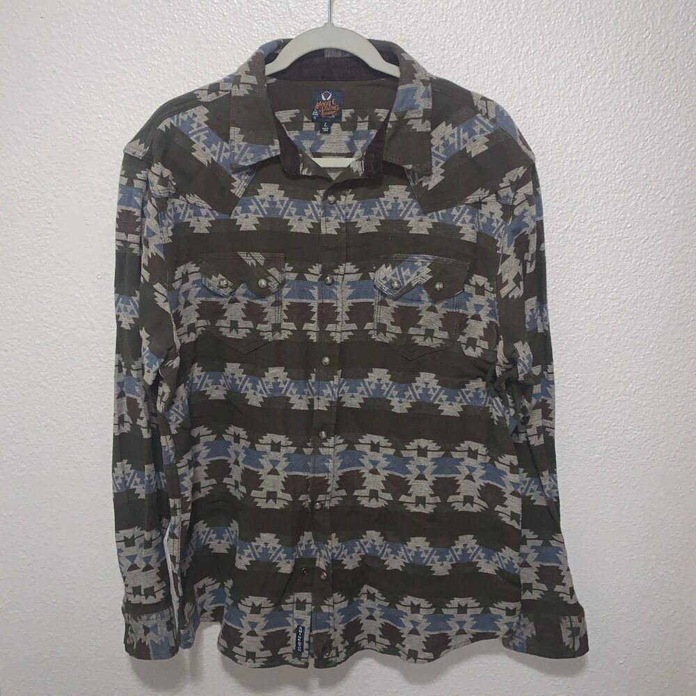 Moon Shine Spirits Men’s Pearl Snap Flannel Shirt Size L Green